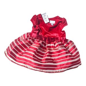 The Children's Place Girls 9-12m Velvet Red/White Dress w/ Tule and Diaper Cover